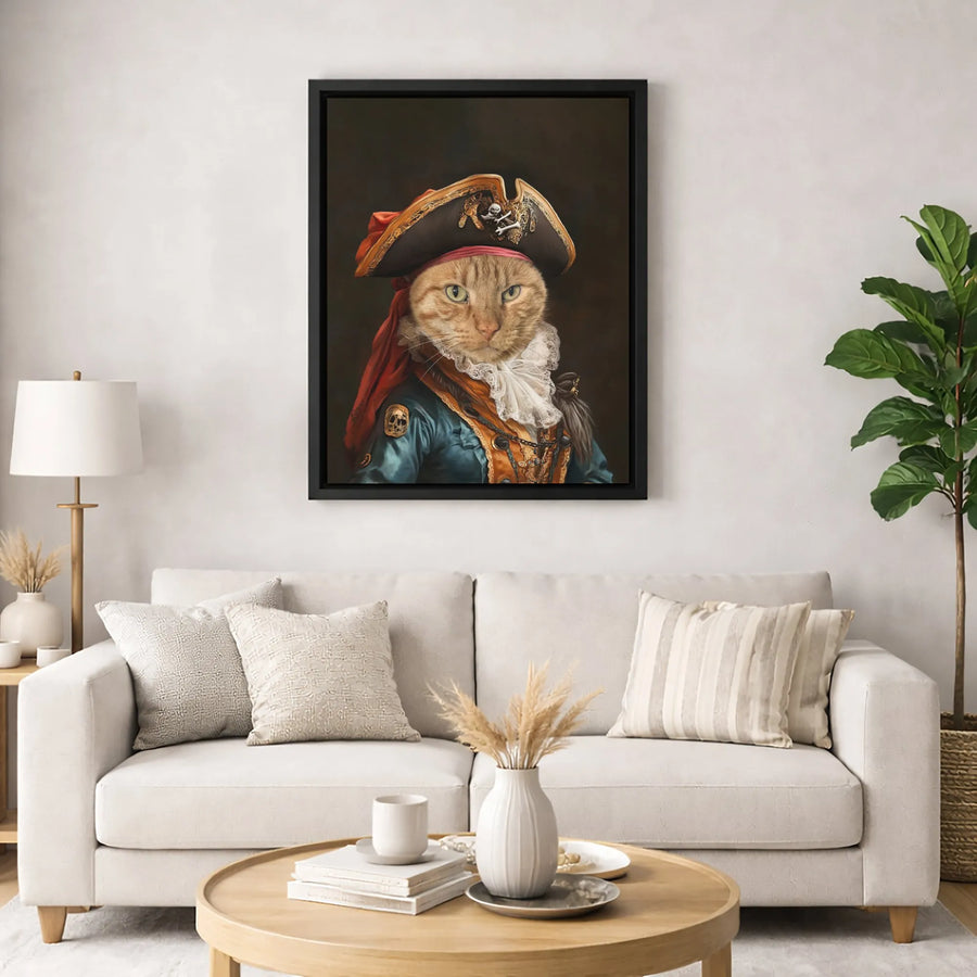 Ginger Cat Pirate Portrait Canvas | Victorian Captain Wall Art | Premium Fade-Resistant Gallery Print | Funny Pet Lover Gift