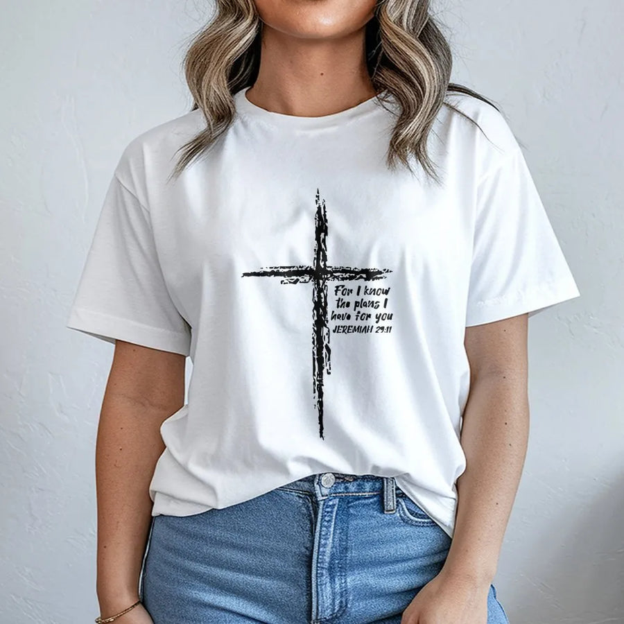 Jeremiah 29:11 T-Shirt | Brushed Cross Bible Verse Graphic | Premium Cotton Unisex Apparel | Faith-Based Christian Gift for Men and Women