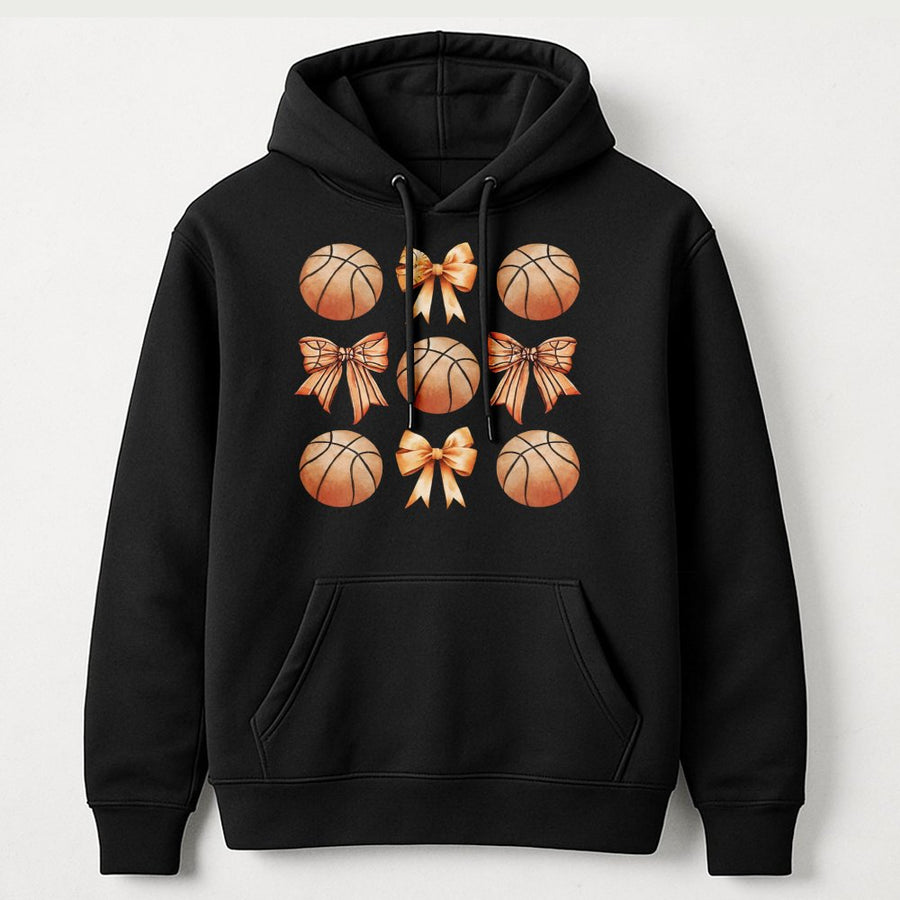Basketball Coquette Bow Hoodie | Aesthetic Sports Graphic Sweatshirt | Cotton-Polyester Blend | Trendy Basketball Mom Gift Idea for Her