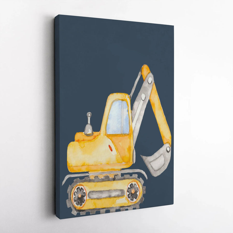 Watercolor Excavator Canvas Print | Nursery Construction Vehicle Wall Art | Premium Gallery-Wrapped 1.25" Frame | Kids Bedroom Decor Gift