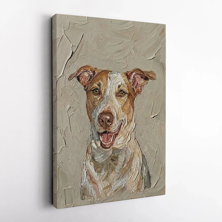 Textured Dog Portrait Canvas Art | Impasto Style Pitbull Painting Print | Premium Gallery Wrap Wall Decor | Unique Gift for Dog Lover