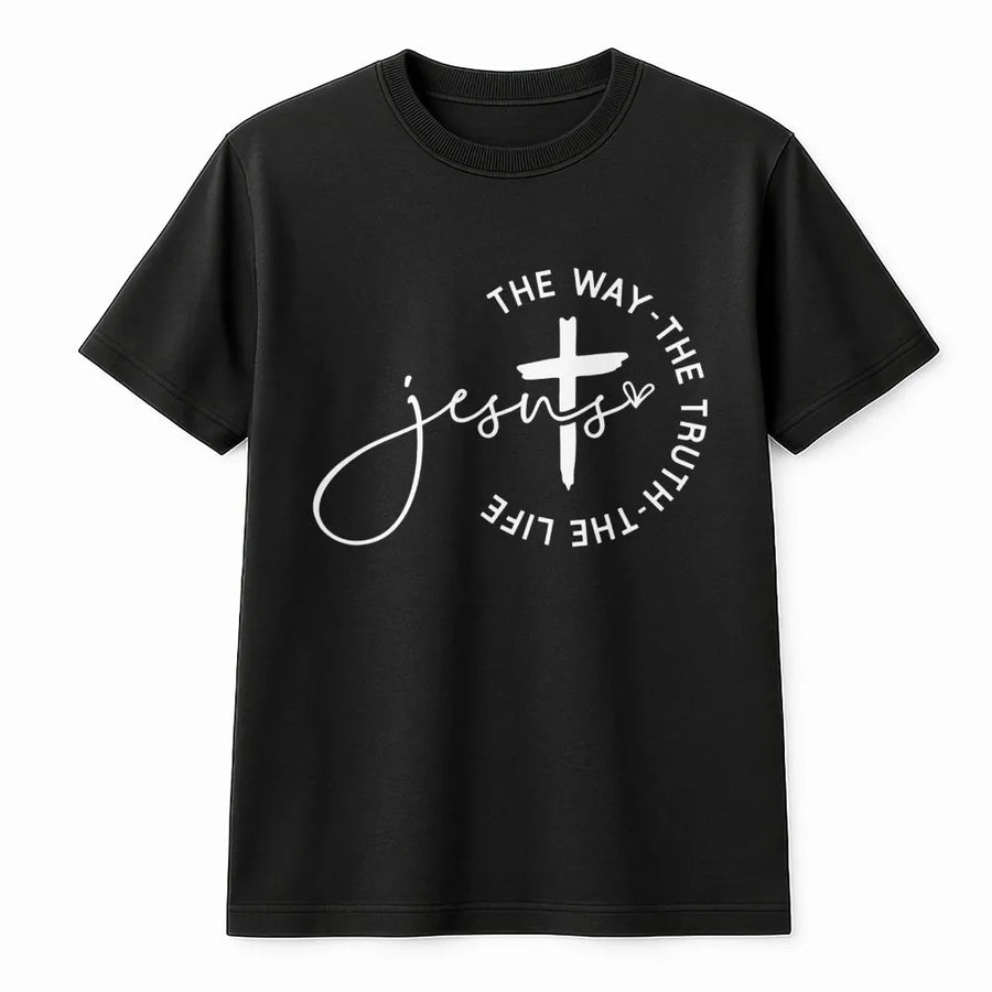 Jesus The Way The Truth The Life T-Shirt | Minimalist Christian Cross Script Design | Premium Soft Cotton Tee | Religious Gift for Men Women