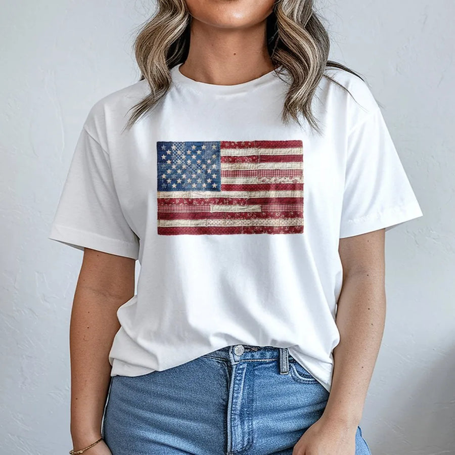 Retro 4th of July Shirt | Vintage Patchwork American Flag Tee | Premium Comfort Colors Cotton | Patriotic Independence Day Gift