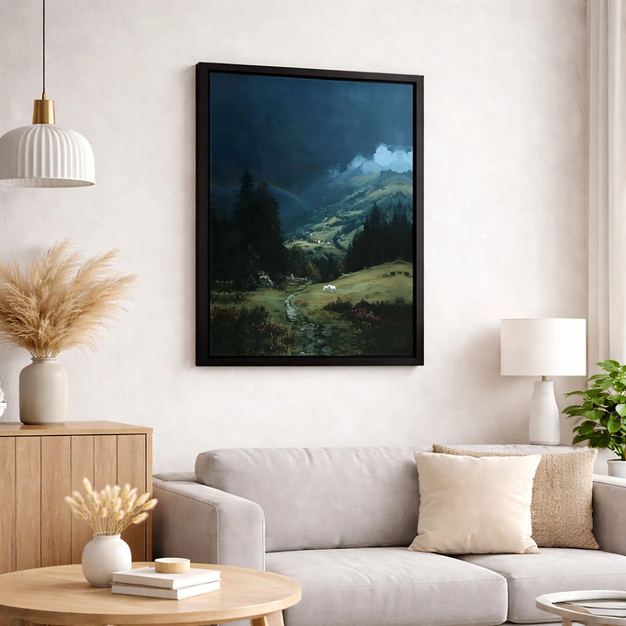 Mountain Landscape Canvas Print | Atmospheric Valley with White Horses | 1.25 Inch Gallery Wrap | Premium Nature Wall Art for Home Decor