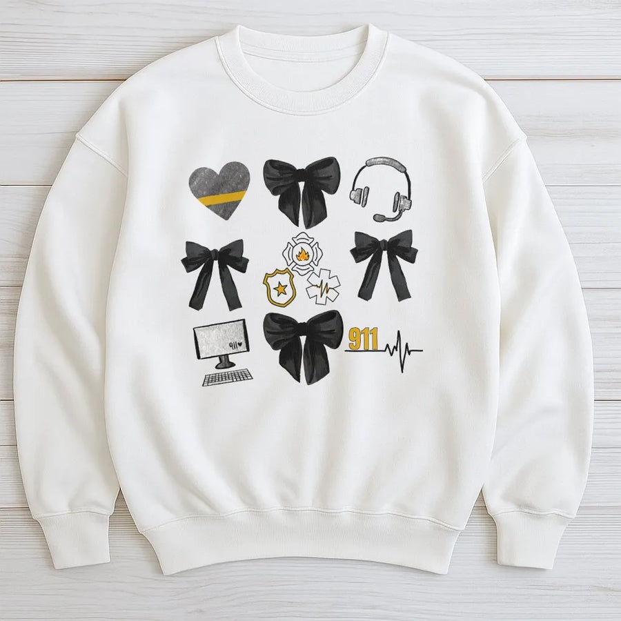 911 Dispatcher Sweatshirt | Thin Gold Line Icon Graphic | Premium Cotton Blend Pullover | Gift for Emergency Dispatcher
