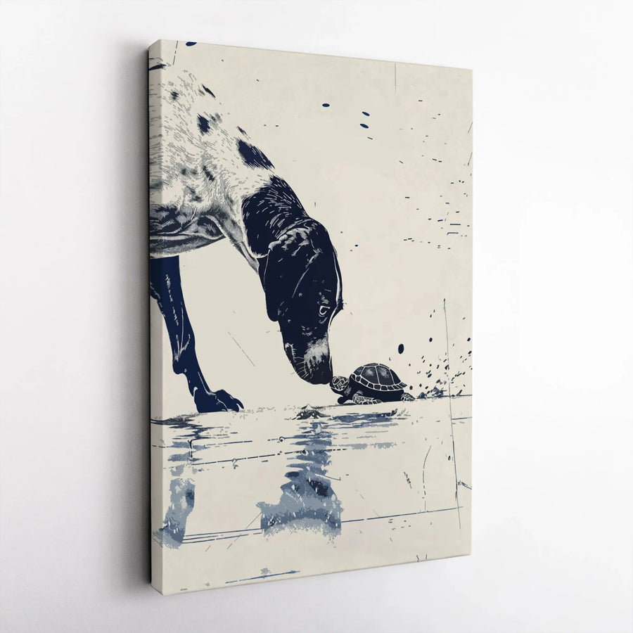 Pointer Dog and Turtle Canvas Print | Sketch Style Animal Wall Art | 1.25-Inch Premium Gallery Wrap | Unique Home Decor Gift