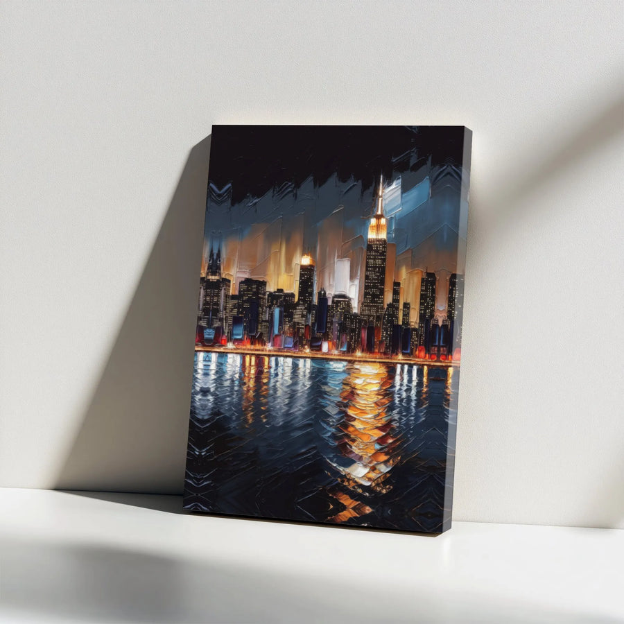 NYC Skyline Canvas Wall Art | Abstract Impasto Empire State Building | Premium Gallery Wrap Decor | Modern Cityscape Gift for Home Office