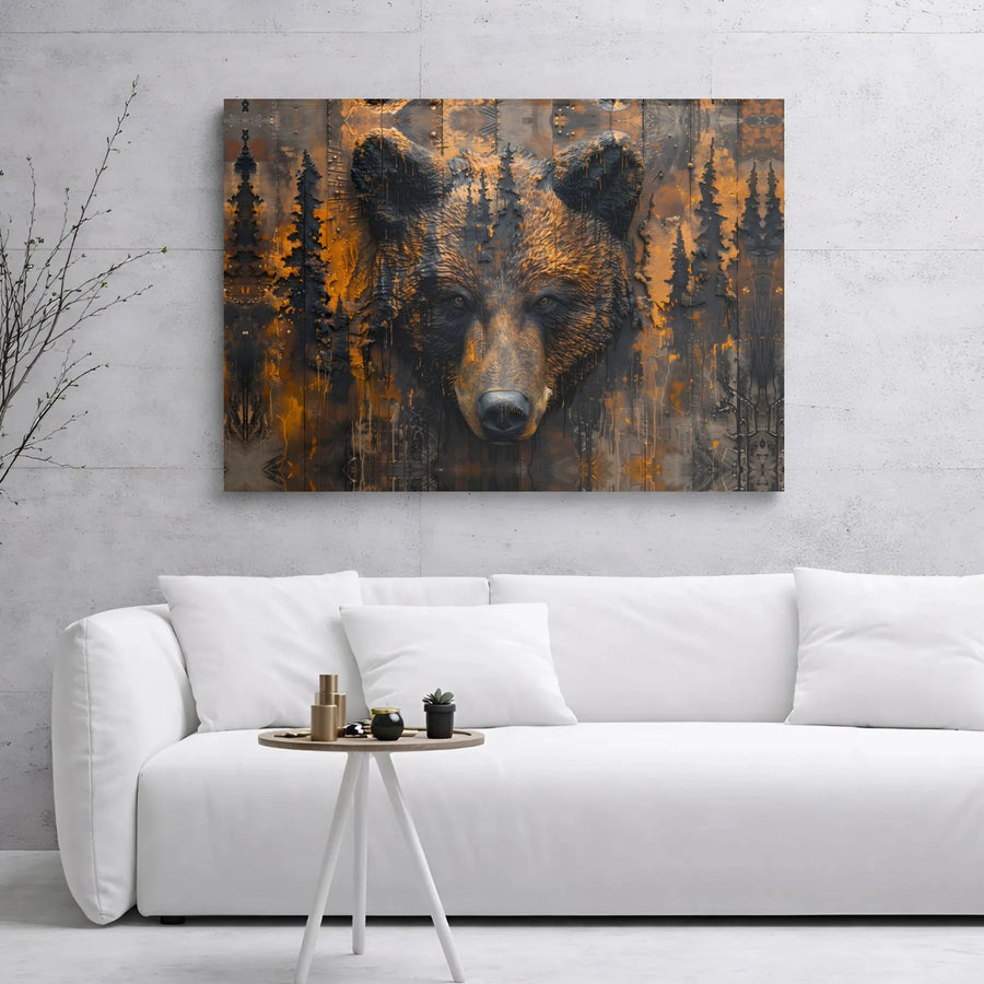Rustic Bear Canvas Wall Art | 3D Forest Wildlife Portrait | Premium Gallery Wrapped Decor | Nature Lover Cabin Gift