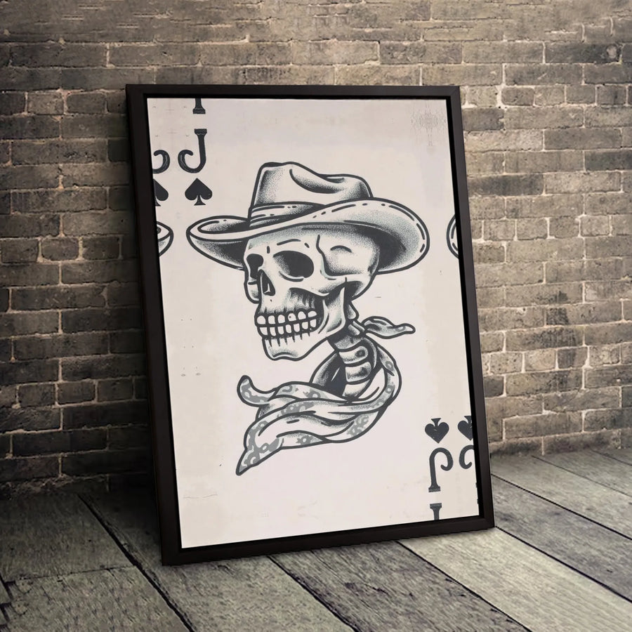 Jack Of Spades Skeleton Cowboy Canvas | Western Playing Card Tattoo Art | 1.25” Gallery Wrap | Premium Home Decor Wall Print