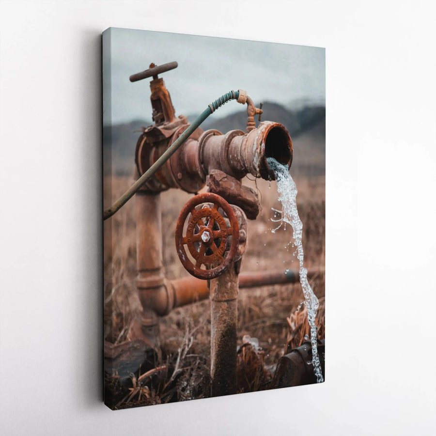 Industrial Pipe Canvas Wall Art | Rustic Water Valve Photo Print | Premium Fade-Resistant Canvas | Mancave & Farmhouse Decor Gift