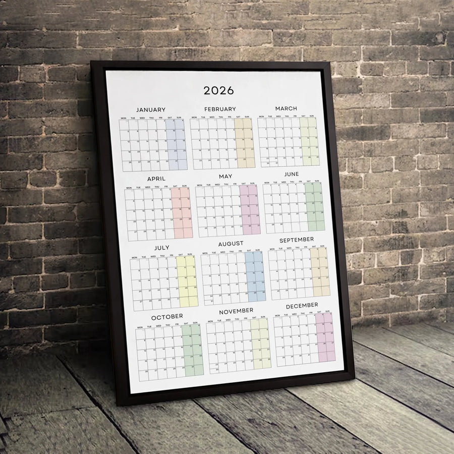 2026 Wall Calendar Canvas Print | Minimalist Pastel Full Year Planner | Premium Gallery Wrap 1.25" Profile | Home Office Organization Gift