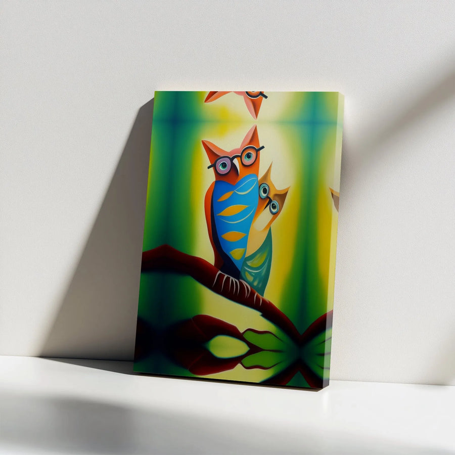 Colorful Owl Canvas Art | Abstract Whimsical Bird Wall Decor | Gallery Wrapped Premium Print | Modern Animal Gift for Owl Lovers