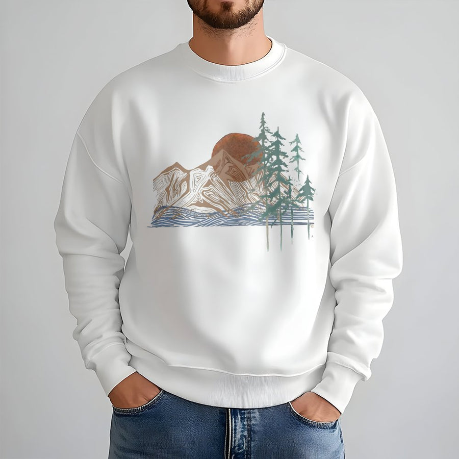 Mountain Forest Graphic Sweatshirt | Abstract Nature Landscape Art | Premium Soft Cotton-Blend | Hiking Gift for Outdoor Enthusiasts