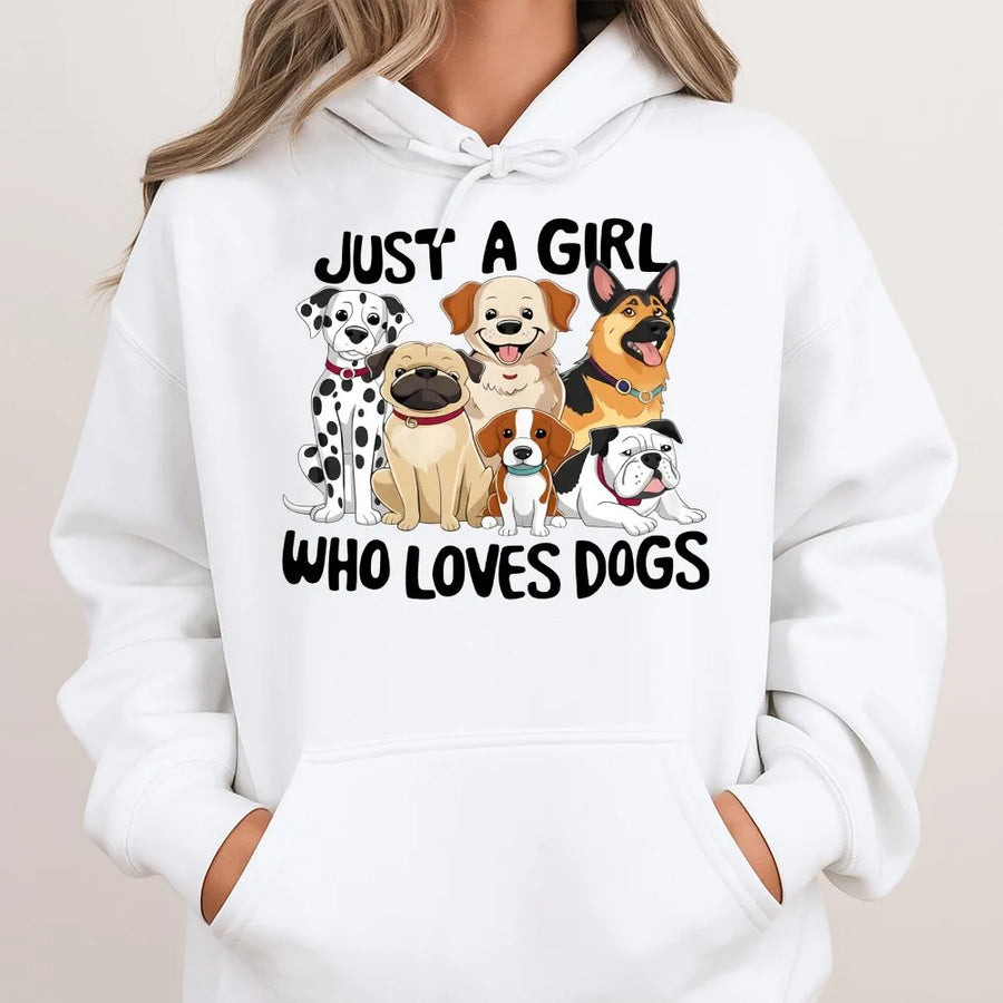 Just A Girl Who Loves Dogs Hoodie | Cute Puppy Graphic Sweatshirt | Cotton-Polyester Blend | Premium Gift for Dog Mom and Animal Lovers