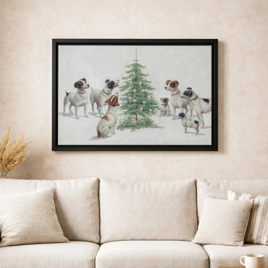 Jack Russell Terrier Christmas Tree Canvas Art | Vintage Dog Painting Wall Decor | Premium 1.25" Gallery Wrap | Holiday Gift For Dog Lovers