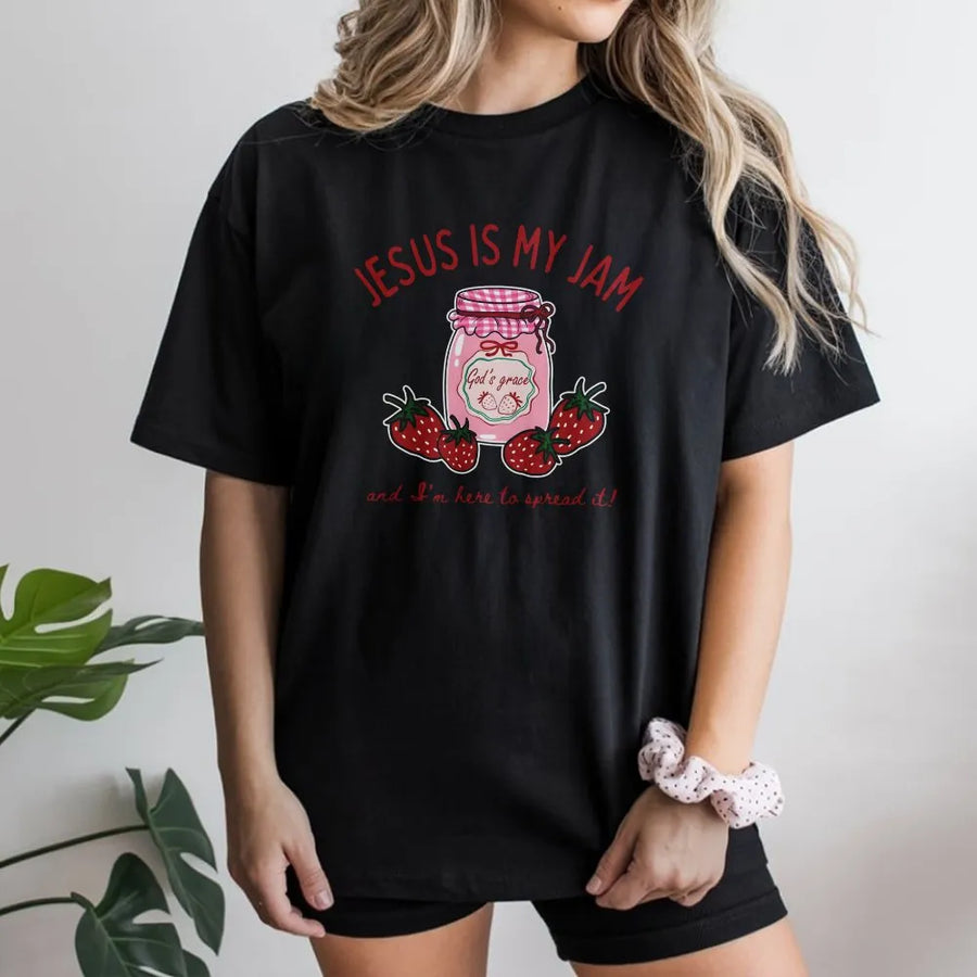 Jesus Is My Jam T-Shirt | Faith-Based Strawberry Graphic | Premium Soft Cotton | Christian Gift for Men and Women