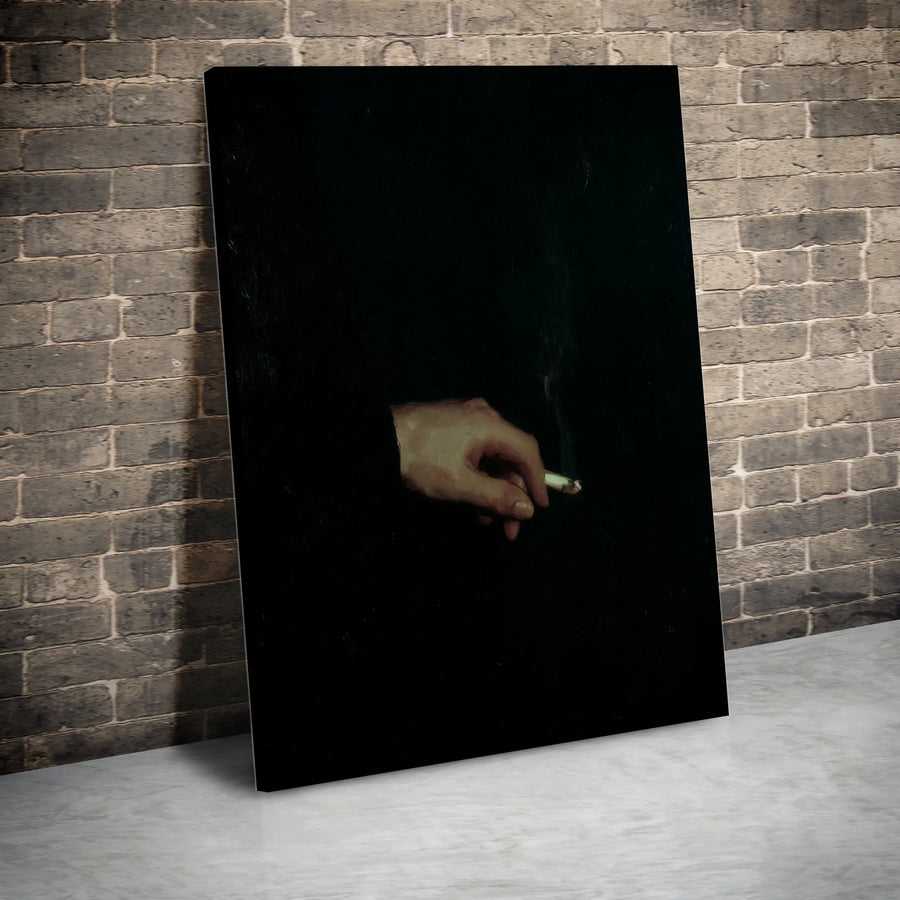 Hand Holding Cigarette Canvas Art | Moody Dark Academia Decor | Premium Gallery Wrap Print | Minimalist Aesthetic Wall Art for Home