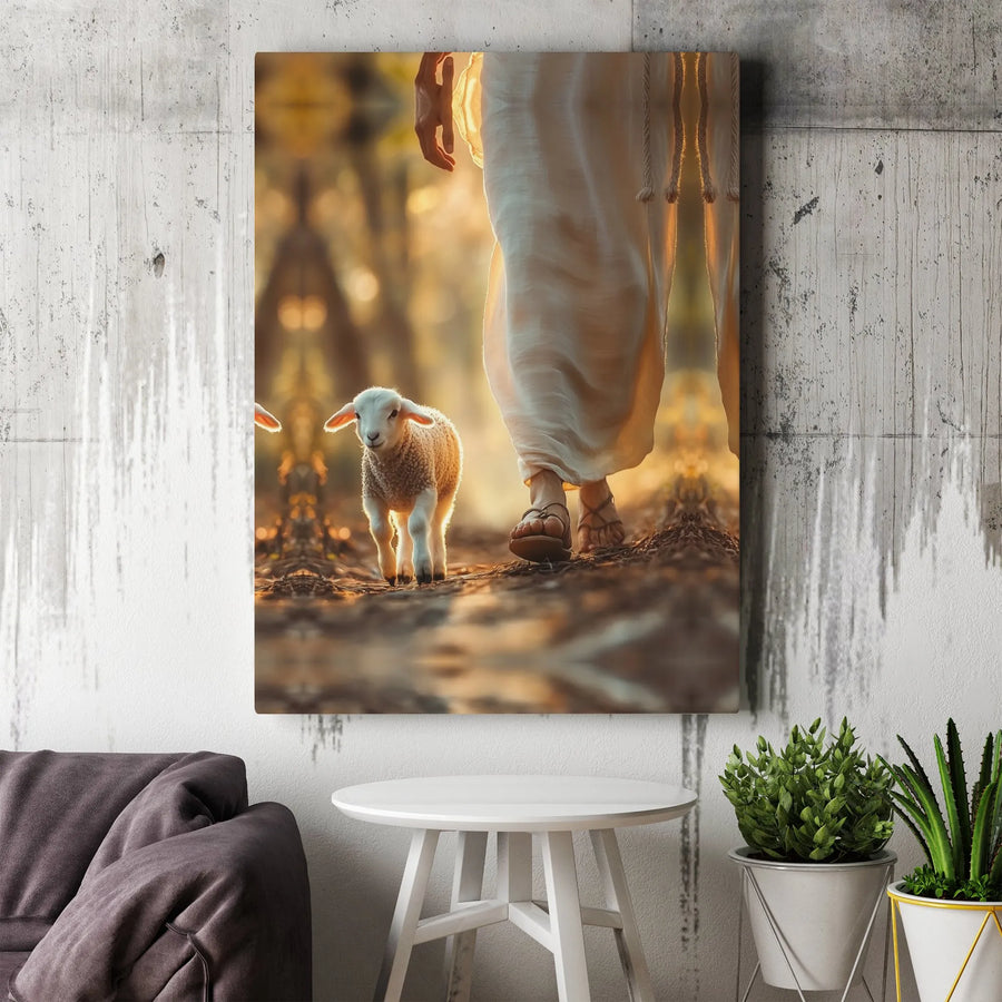 Good Shepherd Canvas Wall Art | Jesus Walking with Lamb Realistic Art | Premium Thick Gallery Wrapped Print | Inspirational Christian Home Decor Gift