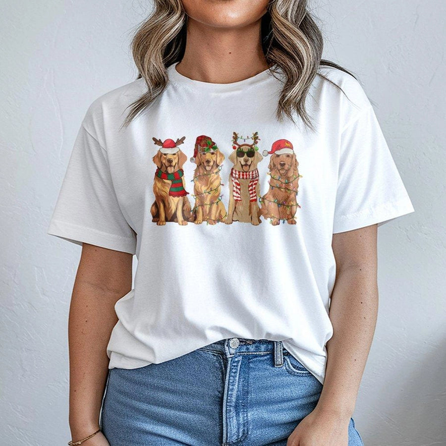 Christmas Golden Retriever T-Shirt | Festive Dog With Reindeer Antlers Graphic | 100% Cotton Premium Tee | Cute Holiday Gift For Dog Lovers