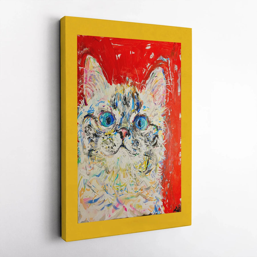 Cat Canvas Wall Art | Expressionist Fluffy Cat Portrait | Premium Fade-Resistant Print | Colorful Home Decor Gift for Cat Lovers