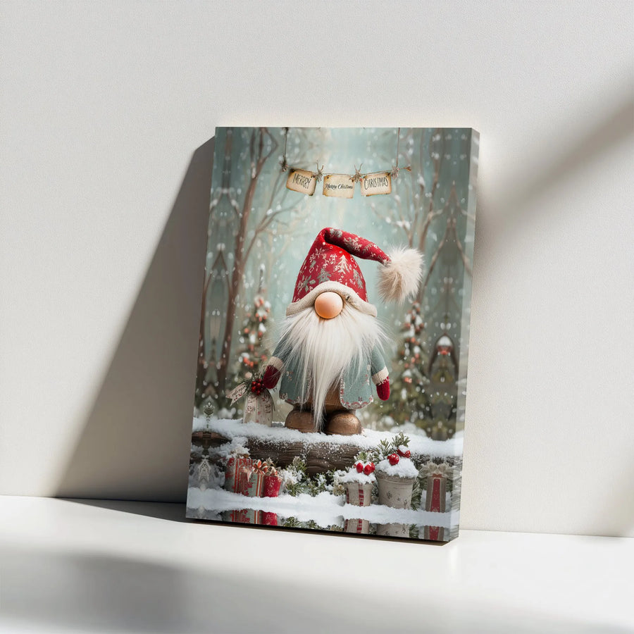 Christmas Gnome Canvas Wall Art | Snowy Winter Woodland Scene | Premium Gallery Wrap Decor | Festive Holiday Gift for Home