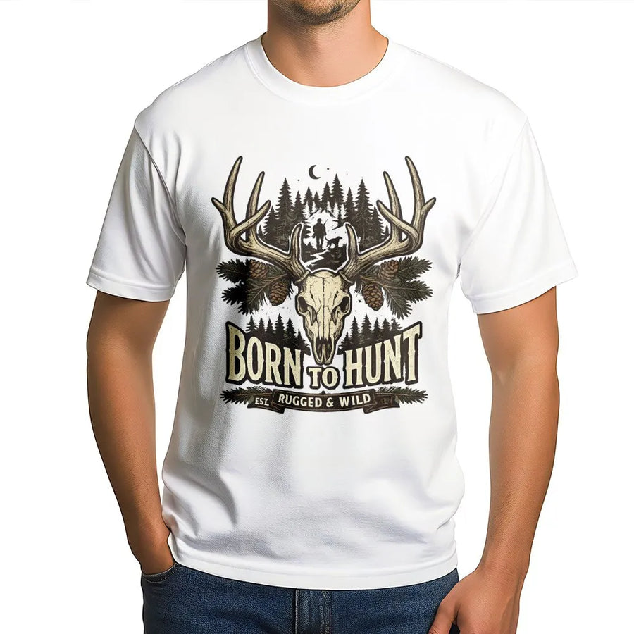 Born To Hunt T-Shirt | Whitetail Deer Skull Graphic Sweatshirt | Rugged Hunting Apparel | Premium Gift for Hunter and Outdoorsman