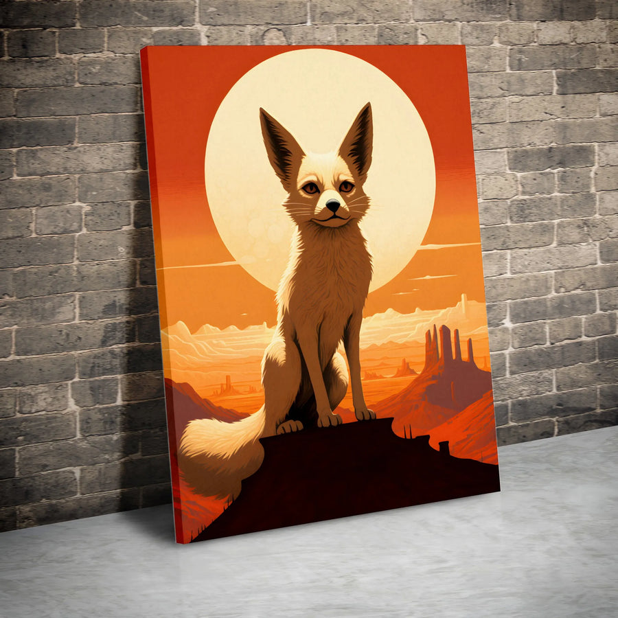 Fennec Fox Wall Art | Desert Sunset Landscape Illustration | Premium 1.25" Gallery Canvas | Wildlife Decor Gift for Animal Lovers