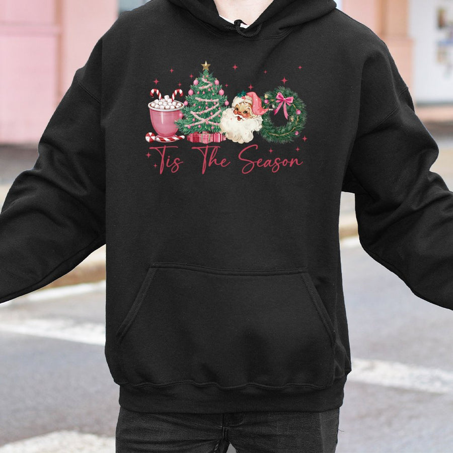 Tis The Season Christmas Hoodie | Retro Coquette Santa Graphic | Premium Cotton-Blend Pullover | Aesthetic Holiday Gift for Women
