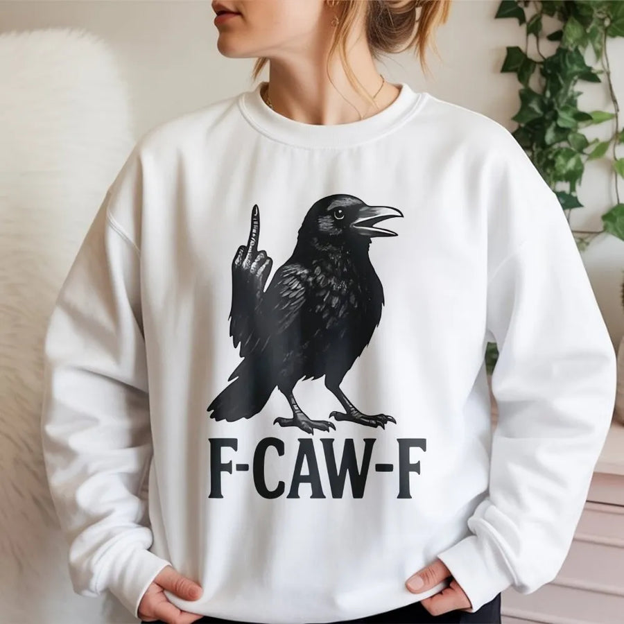 F-CAW-F Crow Sweatshirt | Funny Sarcastic Bird Middle Finger Graphic | Premium Cotton Blend Crewneck | Edgy Dark Humor Gift For Men And Women