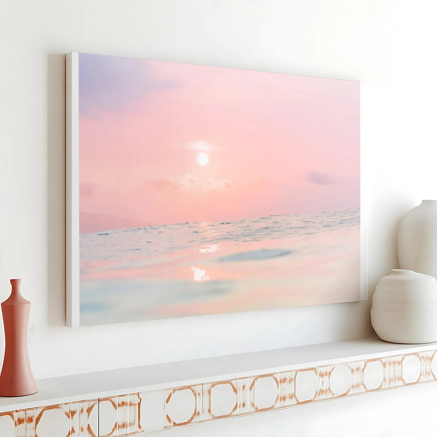 Pastel Ocean Canvas Wall Art | Minimalist Sunrise Seascape Photography | Premium Fade-Resistant Print | Calming Bedroom & Living Room Decor Gift