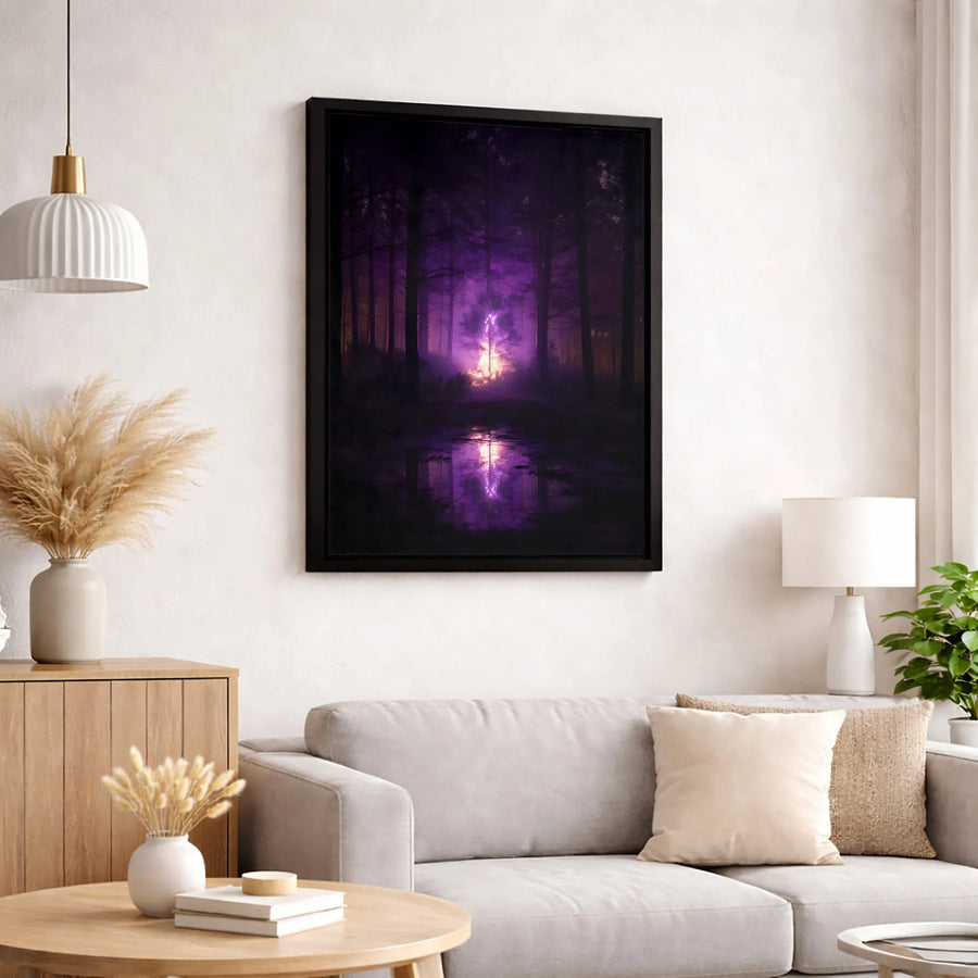 Purple Forest Wall Art | Magical Glowing Tree Landscape Canvas Print | Premium Gallery Wrap Decor | Enchanted Nature Gift for Home Office