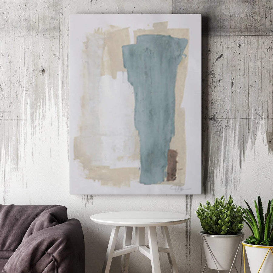 Abstract Canvas Wall Art | Minimalist Teal and Beige Brushstroke Print | Premium Gallery Wrapped Canvas | Modern Home Decor Gift for Living Room