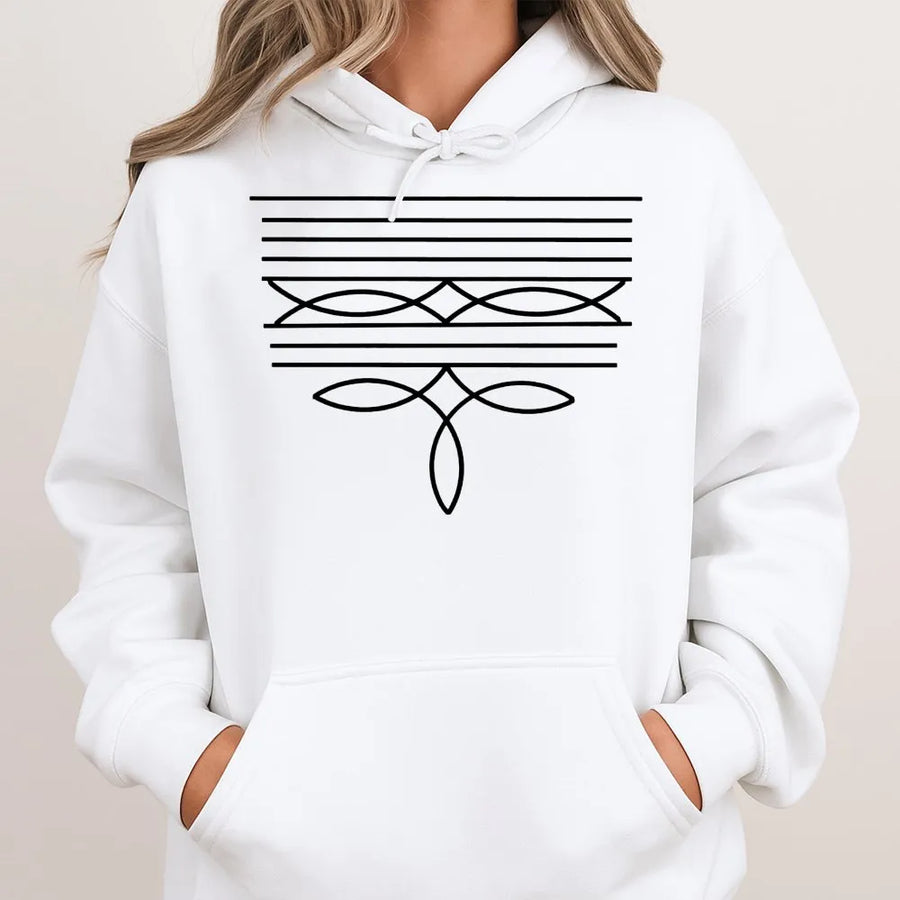Western Boot Stitch Hoodie | Minimalist Geometric Cowboy Design | Premium Cotton-Poly Blend | Punchy Cowgirl Gift for Women