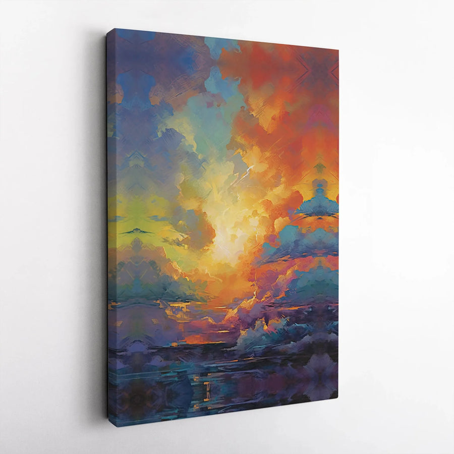 Abstract Sunset Canvas Wall Art | Colorful Coastal Landscape Painting | Premium Gallery Wrap Print | Modern Home Decor for Living Room