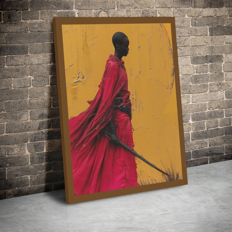 African Warrior Canvas Wall Art | Red Robe Fantasy Portrait | Premium Gallery Wrap Print | Cultural Decor for Living Room Office