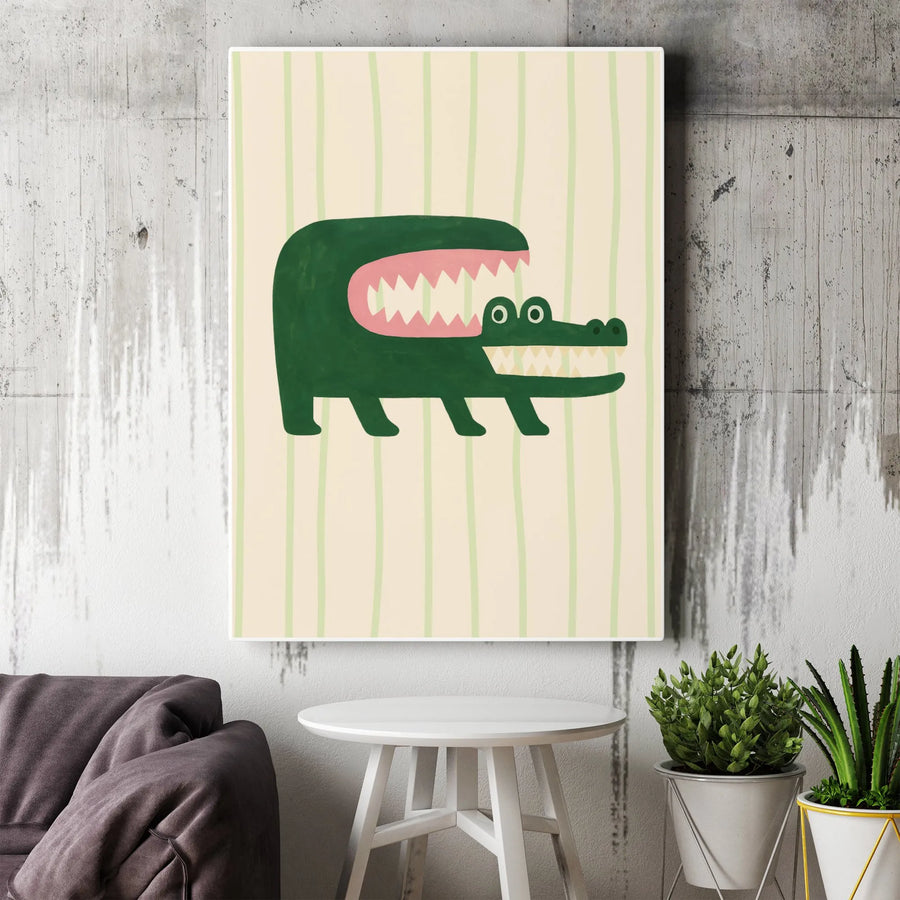 Alligator Canvas Wall Art | Whimsical Green Gator Illustration | Gallery-Quality 1.25" Profile | Nursery Decor & Modern Kids Room Gift