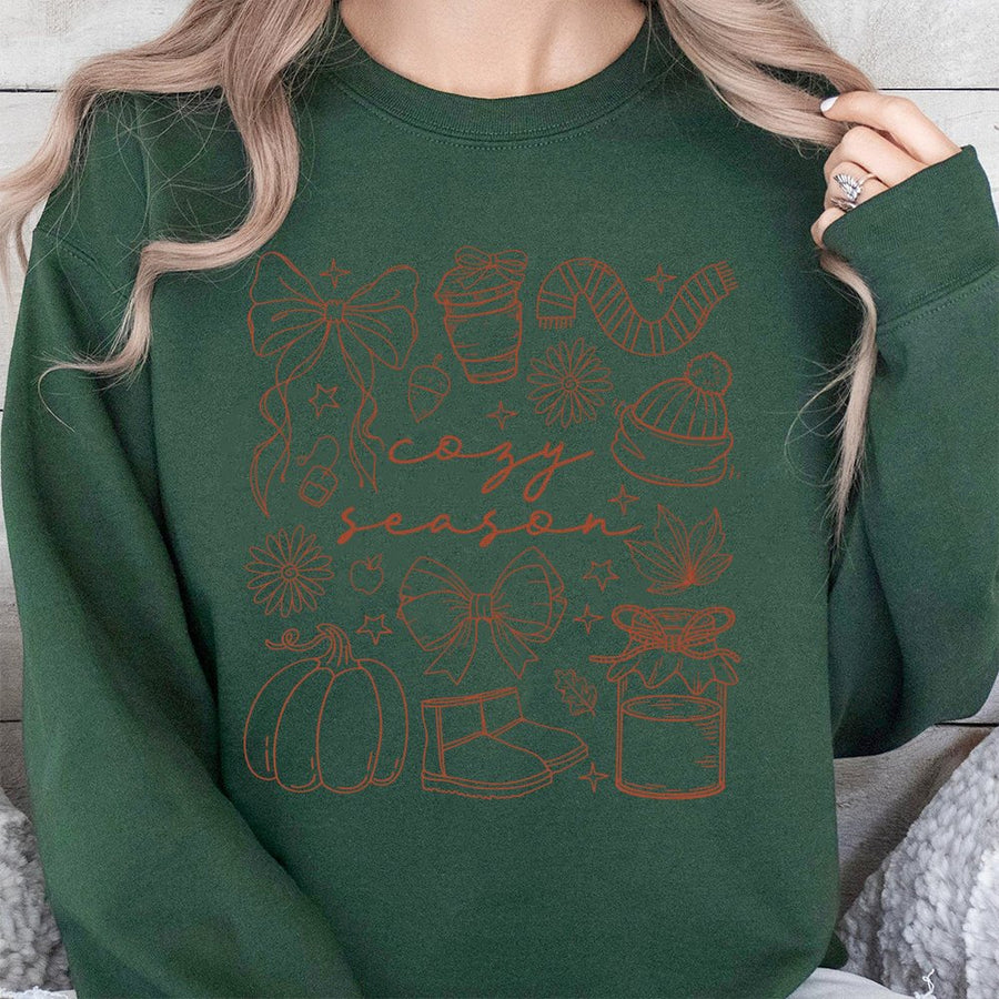 Cozy Season Sweatshirt | Fall Pumpkin and Autumn Vibes Graphic | Premium Cotton Blend | Gift for Her and Fall Enthusiasts
