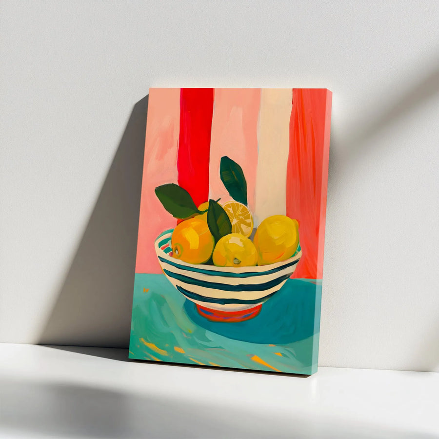Lemon Still Life Vertical Canvas | Vibrant Citrus Fruit Painting | Premium Gallery Wrapped Canvas | Modern Kitchen & Dining Room Decor Gift