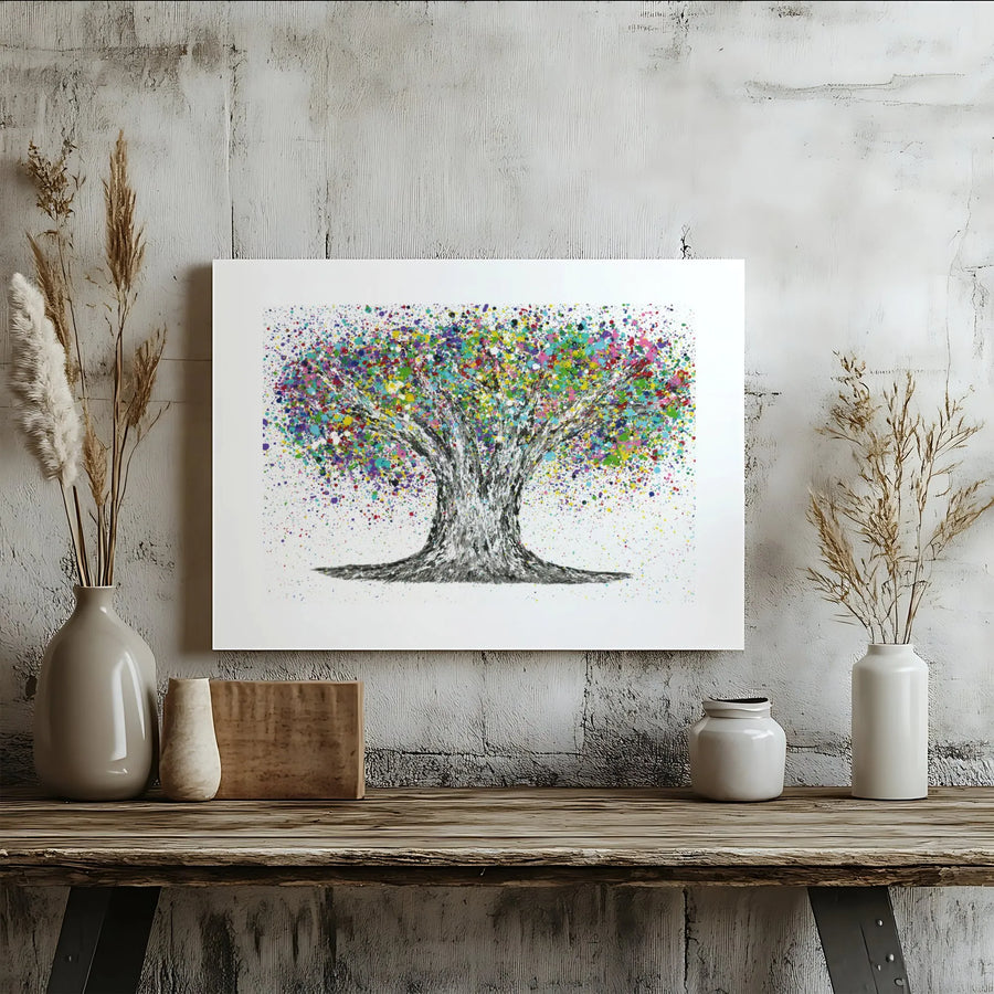 Tree Of Life Canvas Wall Art | Colorful Paint Splatter Design | Premium Gallery Wrap 1.25" Profile | Modern Living Room Home Decor Gift