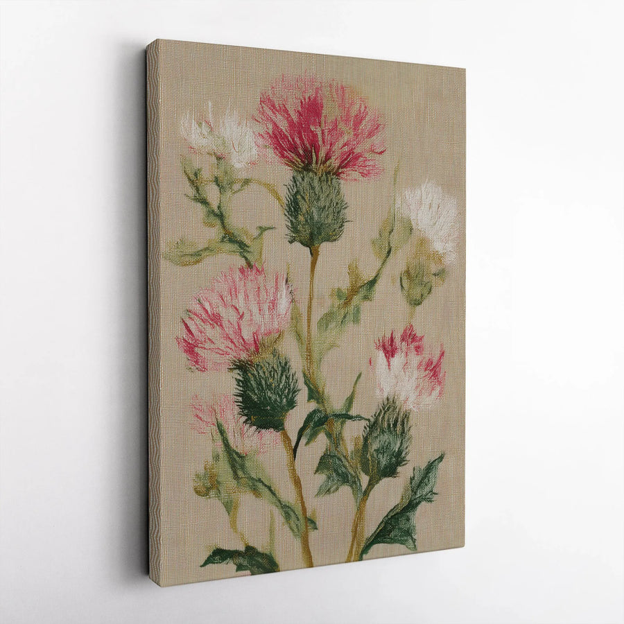 Scottish Thistle Vertical Canvas | Vintage Botanical Illustration | Premium 1.25" Thick Gallery Wrap | Rustic Farmhouse Home Decor Gift