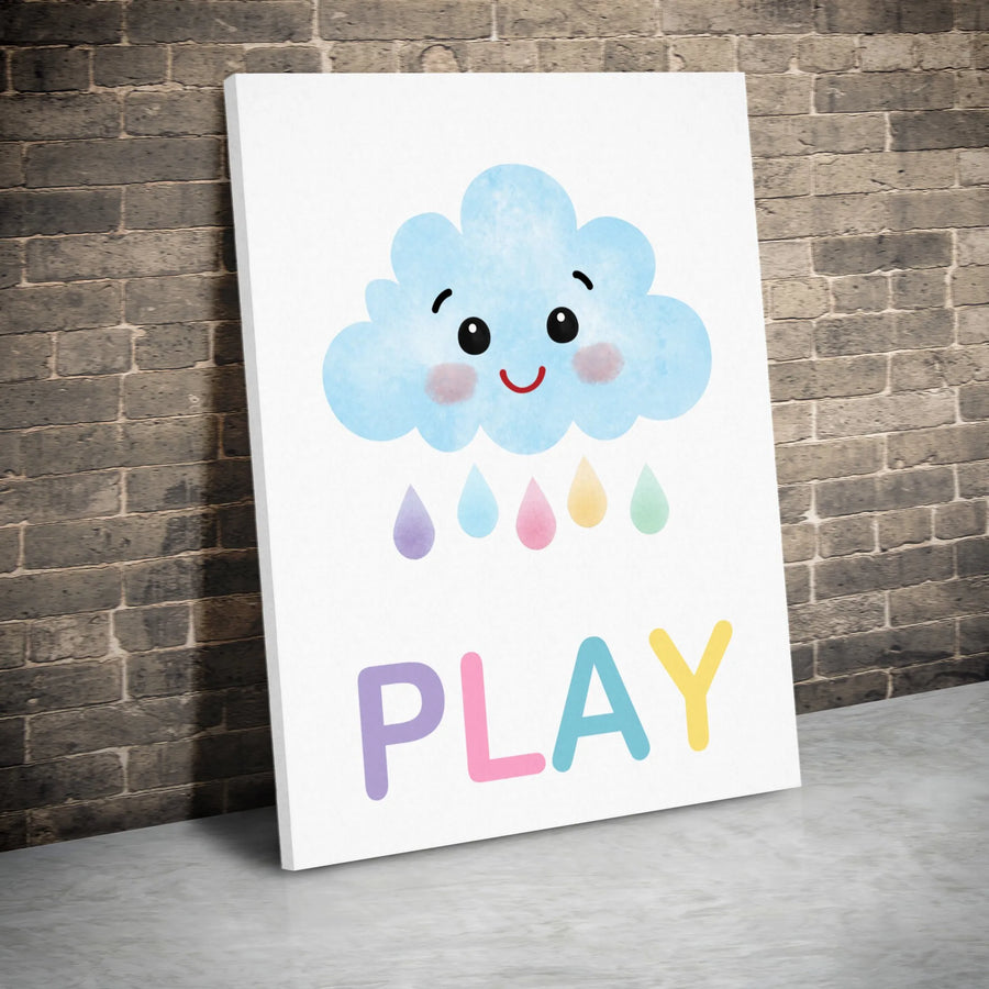 Cute Cloud Wall Art | Smiling Raindrop Nursery Decor | Premium Gallery Wrap Canvas | Playroom Wall Decor for Kids Bedroom