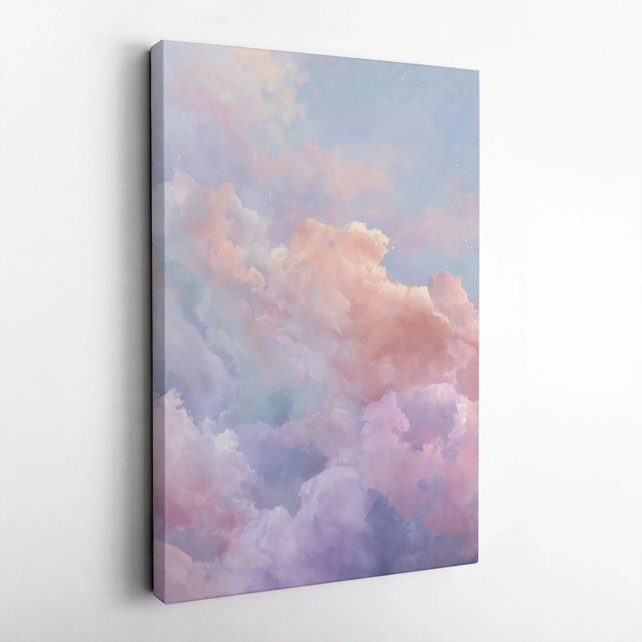 Pastel Cloudscape Vertical Canvas | Dreamy Pink and Purple Sky Painting | Premium Gallery Wrapped Wall Art | Aesthetic Bedroom & Nursery Decor Gift