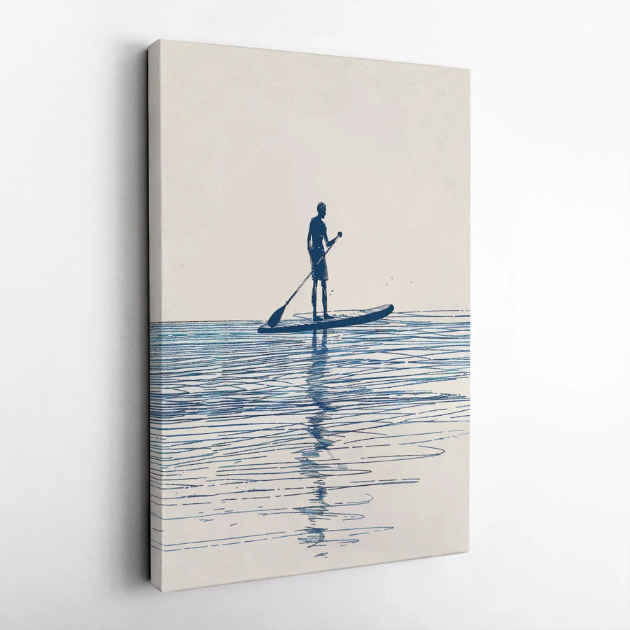 Stand Up Paddleboard Canvas Wall Art | Minimalist Paddleboarder Sketch | Premium Frameless Canvas | Gift for Water Sports Lover