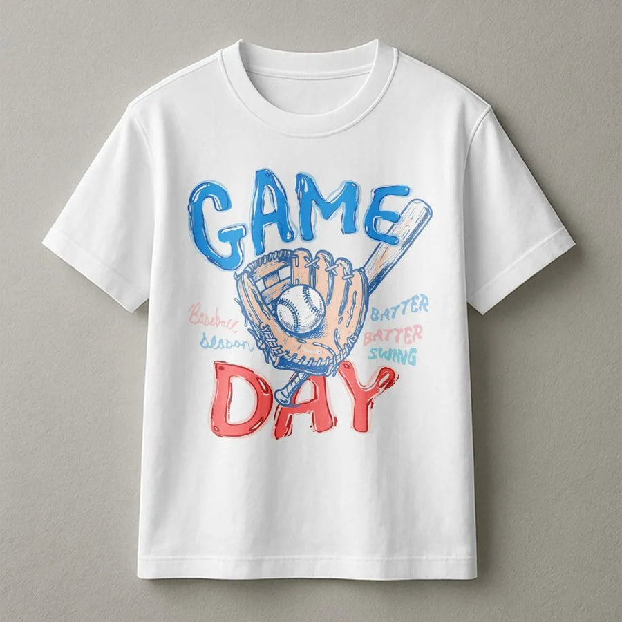 Game Day Baseball T-Shirt | Doodle Sketch Graphic Pullover | Soft Cotton Blend | Gift for Sports Mom Fan