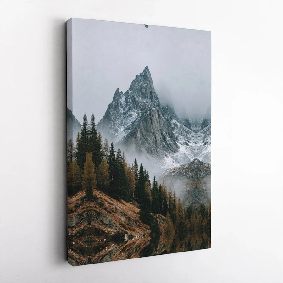 Mountain Landscape Canvas Wall Art | Snowy Peak and Autumn Forest Reflection | Premium Fade-Resistant Print | Nature Lover Home Office Decor Gift