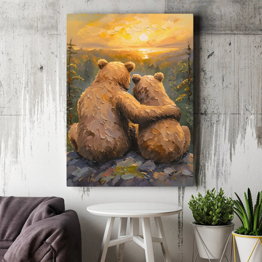 Bear Wall Art | Impressionist Sunset Forest Canvas Print | 1.25 Inch Gallery Wrap | Wildlife Nature Decor Gift for Animal Lovers