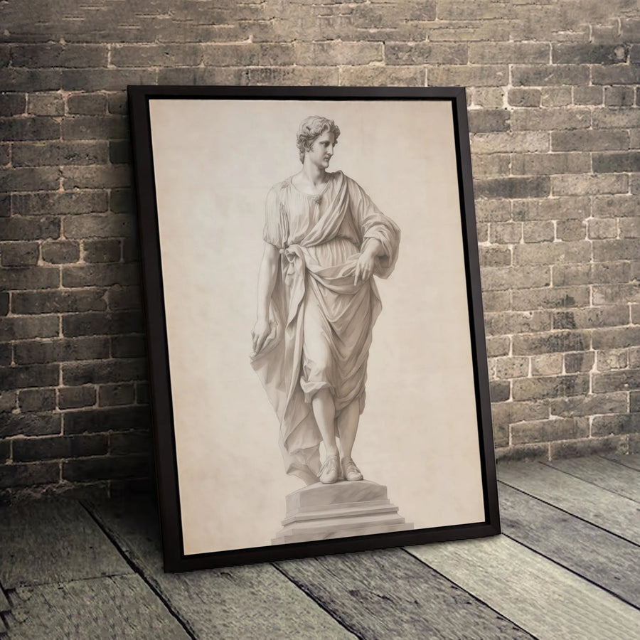 Greco-Roman Male Statue Canvas | Classical Sketch Wall Art | Premium Gallery-Wrapped Print | Minimalist Aesthetic Home Decor Gift
