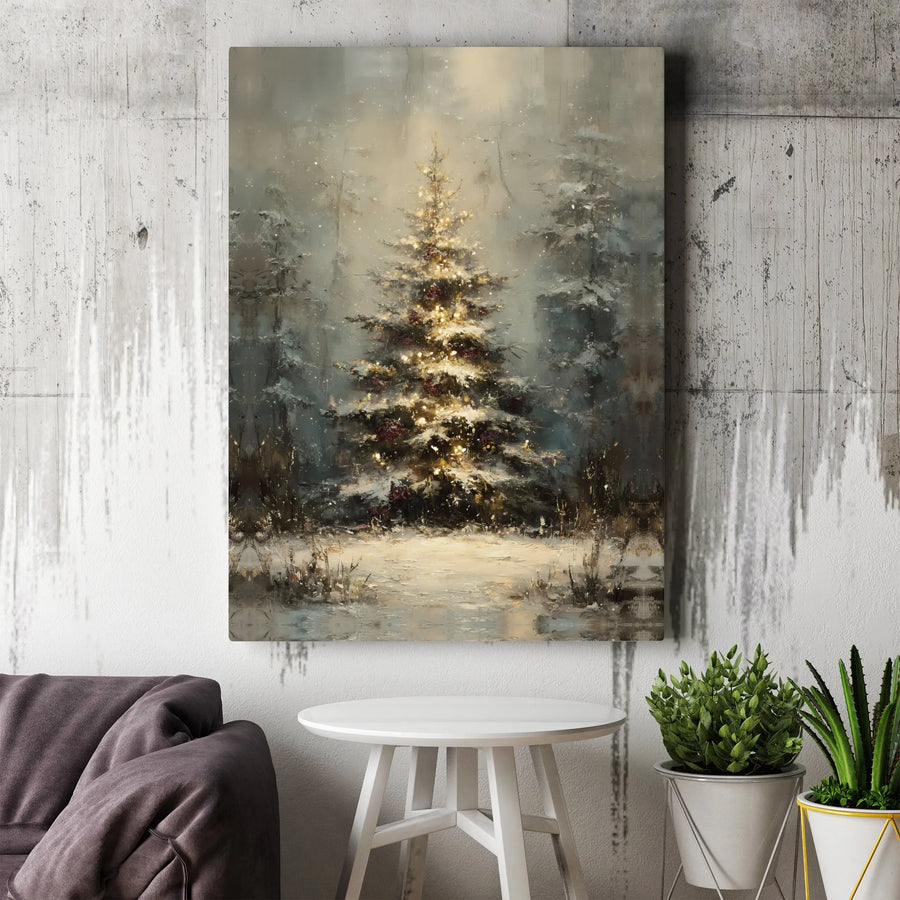 Christmas Tree Canvas Wall Art | Glowing Snowy Forest Landscape Print | 1.25-Inch Gallery Wrap | Festive Holiday Home Decor Gift