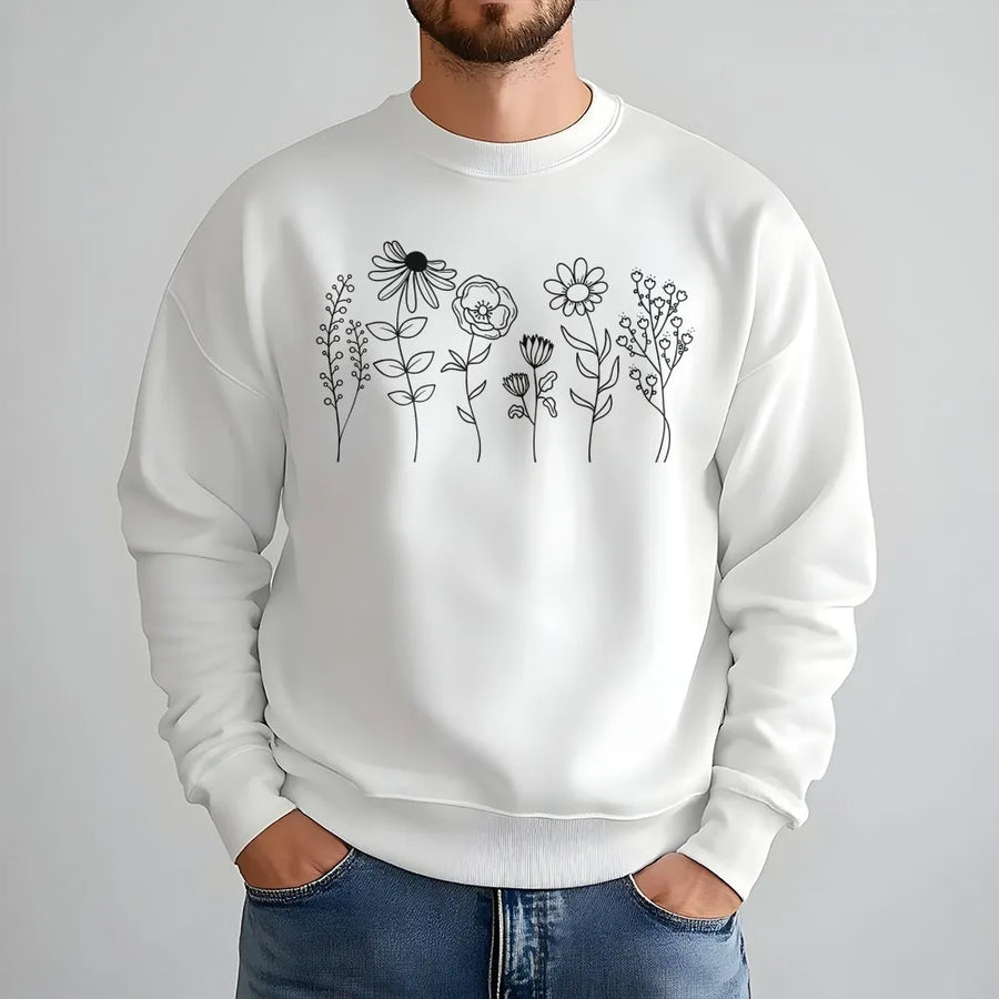Wildflower Sweatshirt | Minimalist Botanical Line Art | Soft Cotton Blend | Cottagecore Aesthetic Gift for Her