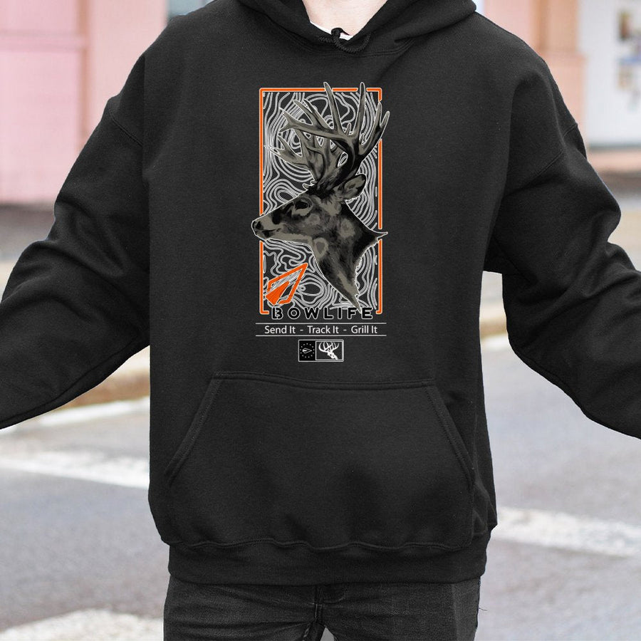 Bowhunting Hoodie | Deer Archery Design with Topographic Map | Premium Cotton Blend | Gift for Bowhunters and Outdoor Enthusiasts